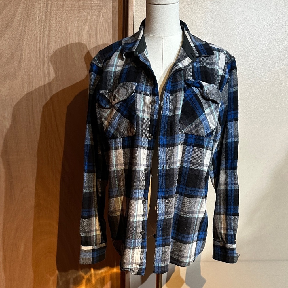 Prana Blue and Black Plaid Shirt